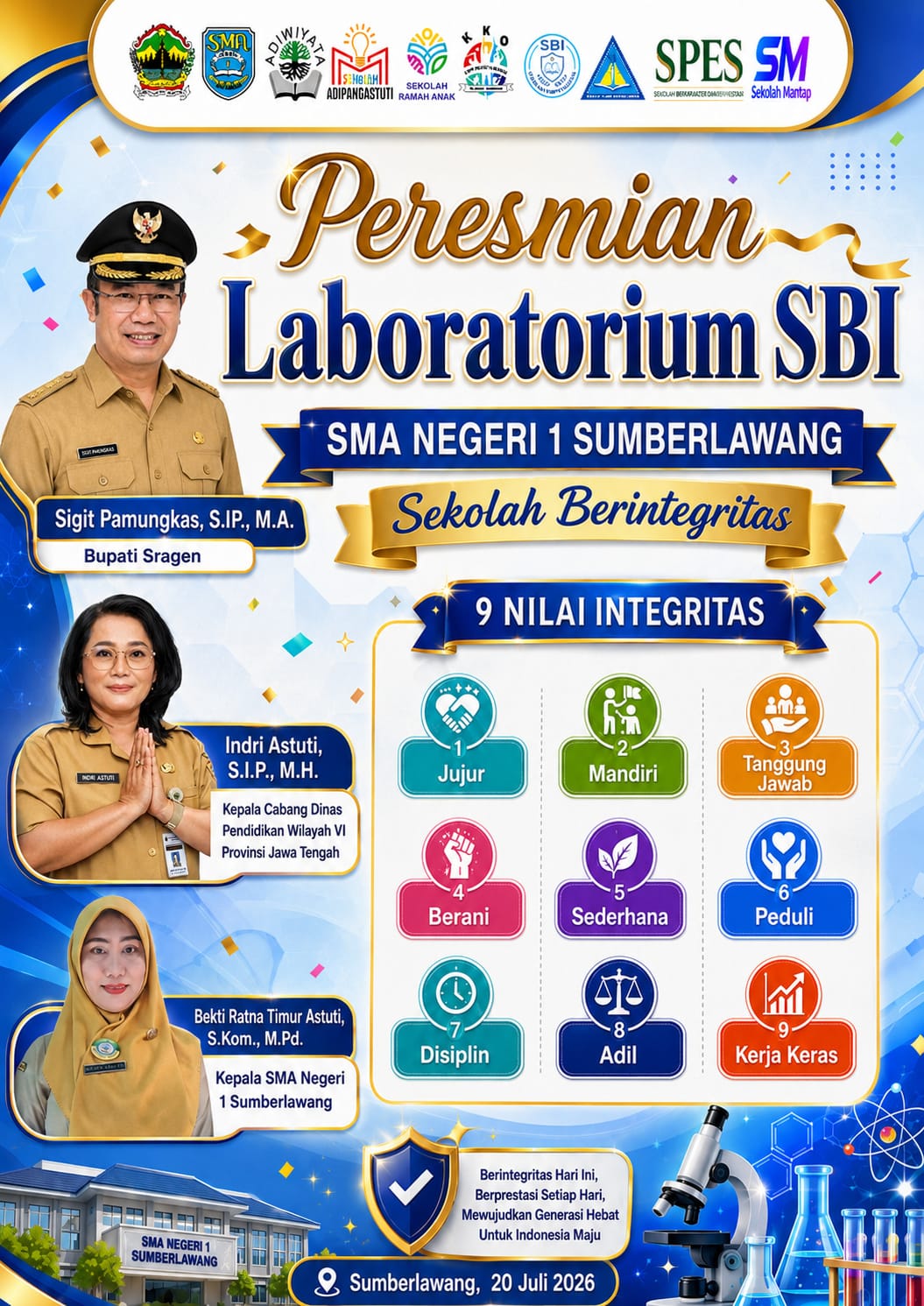 Bupati Sragen dan Kepala Cabang Dinas Pendidikan Wilayah VI Provinsi Jawa Tengah Resmikan Laboratorium SBI di SMA Negeri 1 Sumberlawang